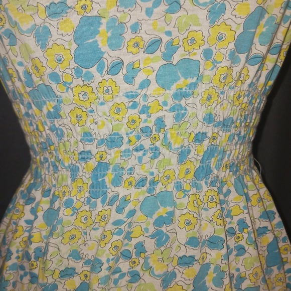 Floral Smocked Peplum Camisole Top Blue Yellow Dainty Double Strap Cottagecore L - Picture 3 of 5